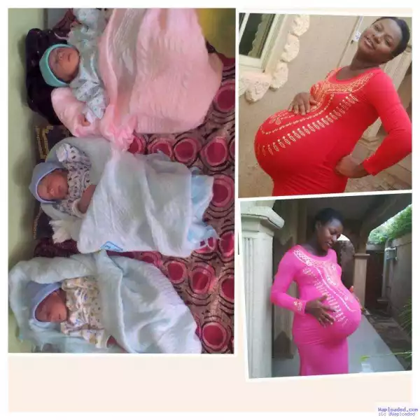 Proud Nigerian mum delivered of triplets shows off her babies & huge baby bump